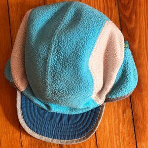 6 - 12 year Child's Fleece Duckbill Cap Hat Quilted Brim Reversible Blue/ Aqua